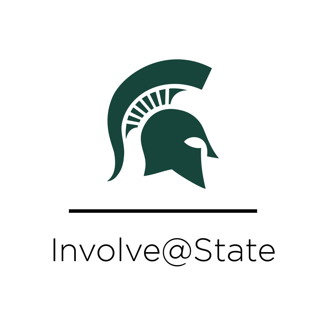 Green Michigan State Block 'S' with text Division of Student Affairs, Department of Student Life, Involve@State, involve.msu.edu
